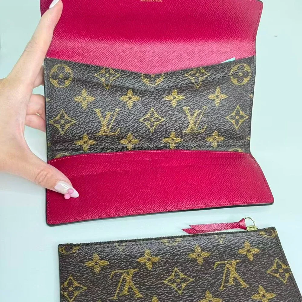 Louis Vuitton Monogram Canvas Wallet with Red Button Closure